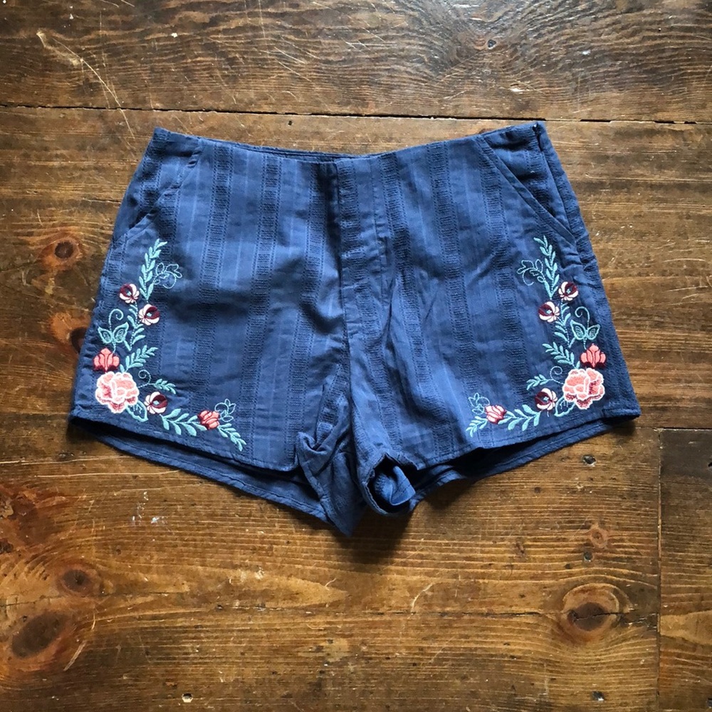 Blue Rain Embroidered Shorts